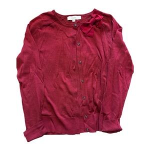 LOFT Burgundy Cardigan with Bow Accent